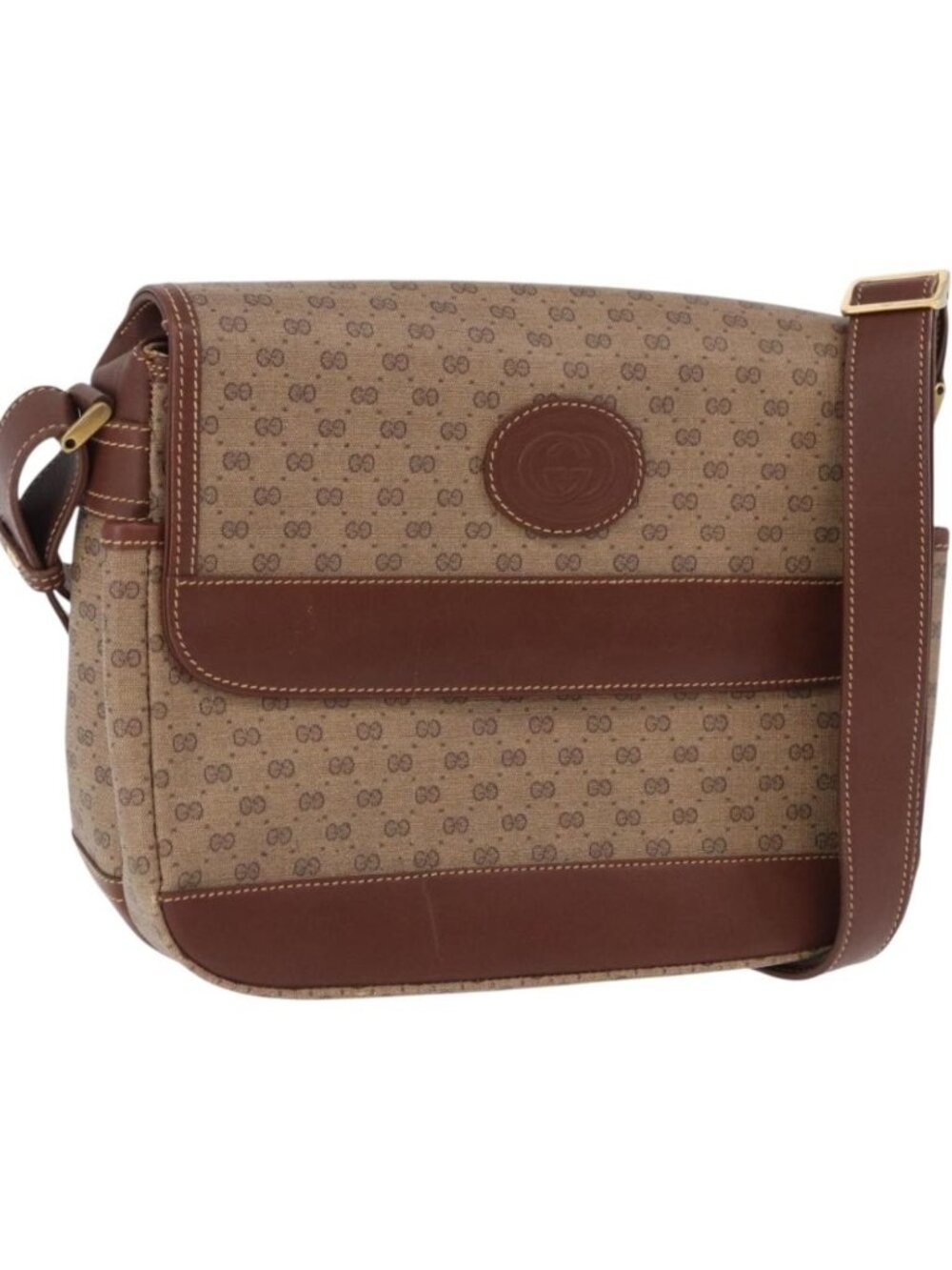 GUCCI Micro GG Supreme Shoulder Bag PVC Beige Gold